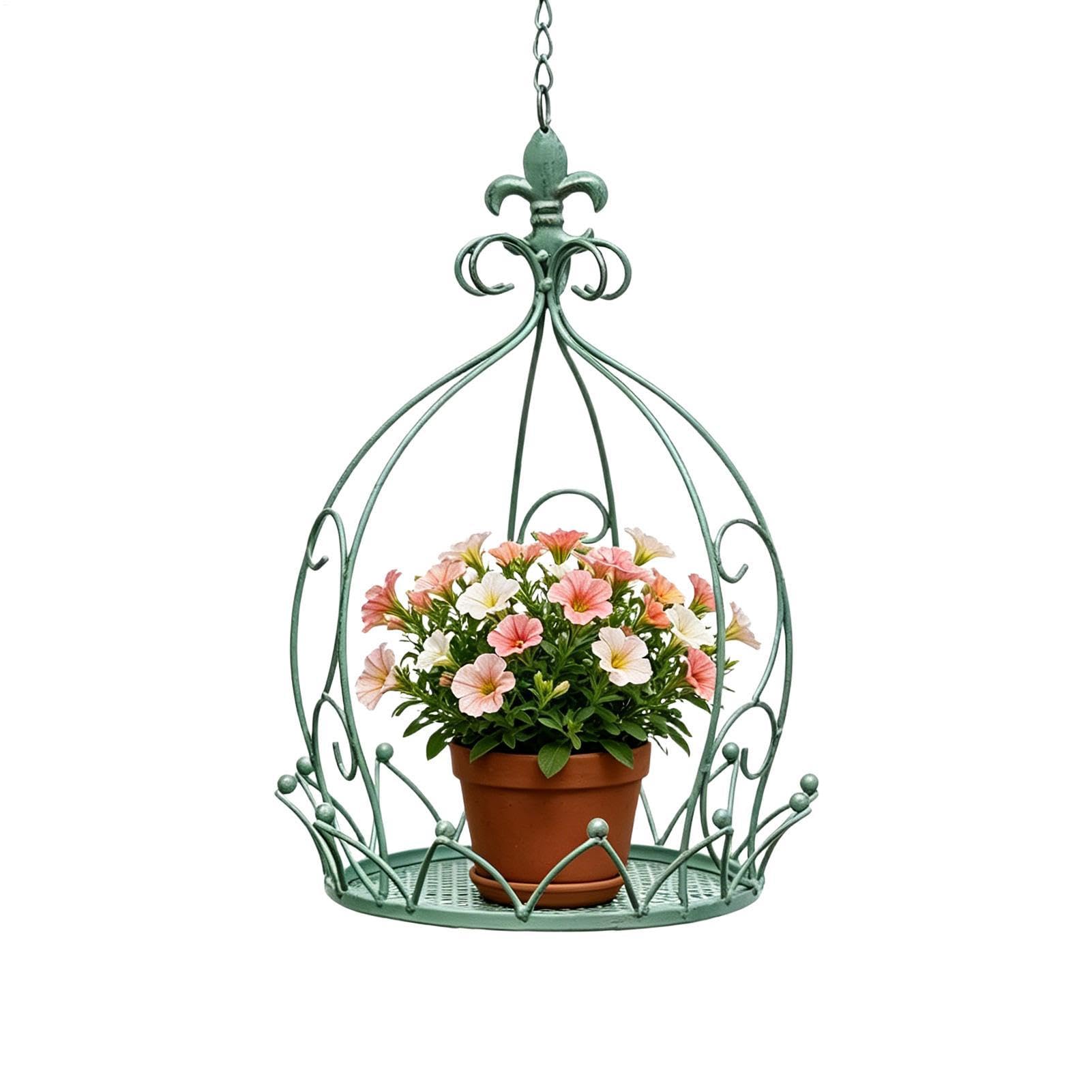 Suspension pour d'intérieur avec chaîne et panier décoratif en métal