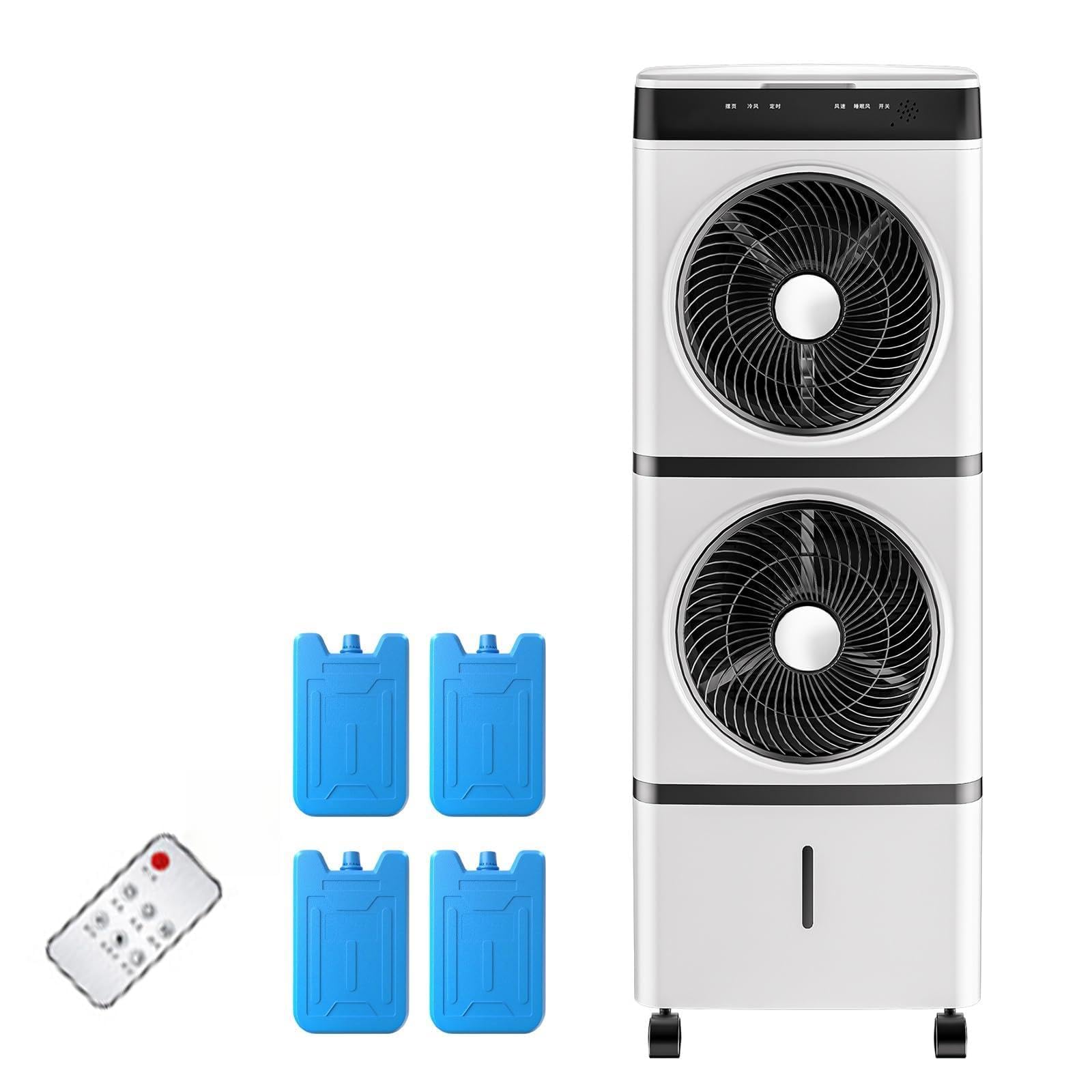 Zuiquity Portable Air Cooler, Dual Swamp Cooler Air Conditioner, Evaporative Cooler Whole House 3D Cooling, Energy Saving, Remote Control, for Home/Office