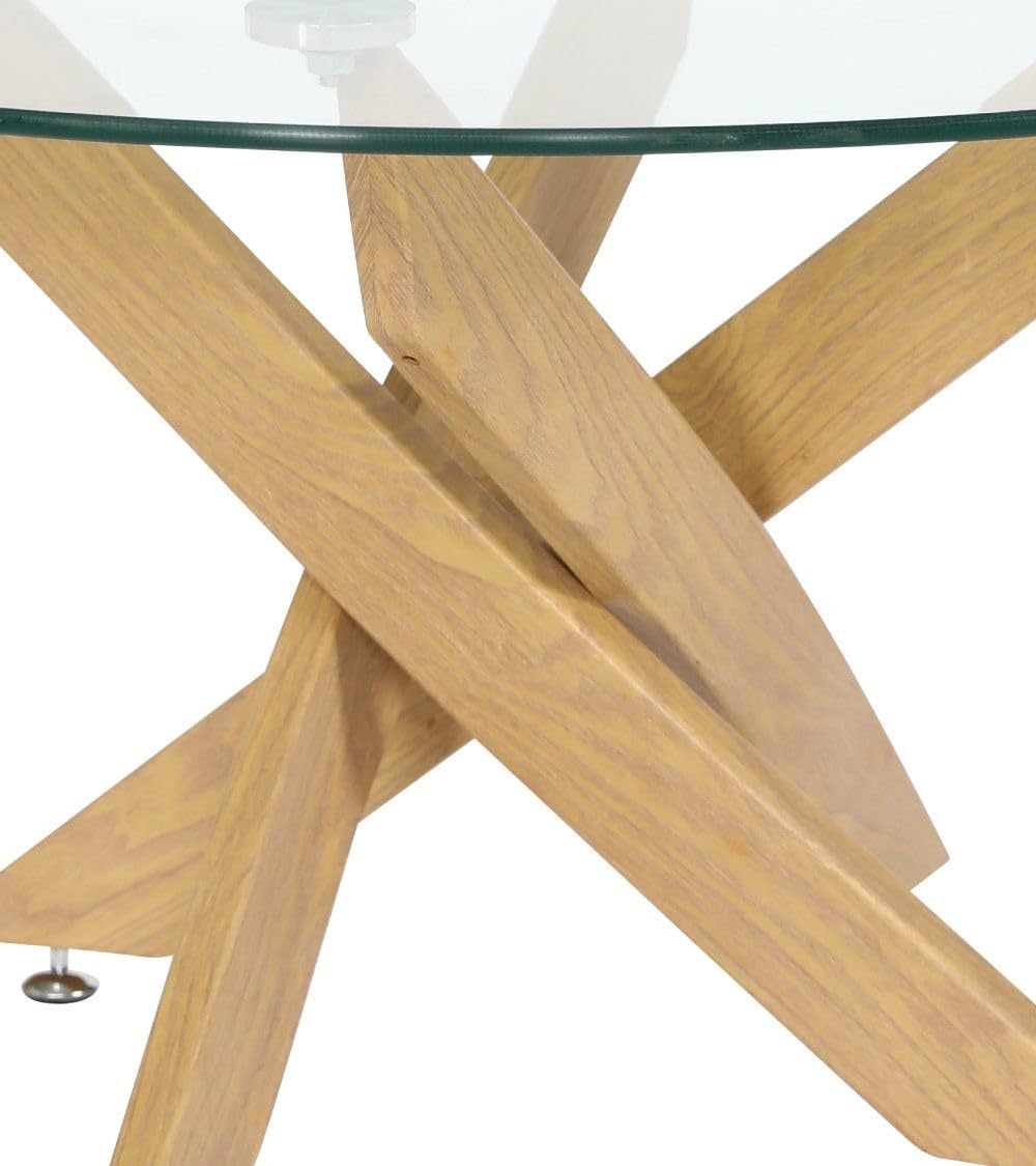 Home Heavenly® - Mesa Centro Redonda de Cristal Dan, de 80 cm diámetro x 40 cm Altura. 4 Patas entrecruzadas. (Madera)