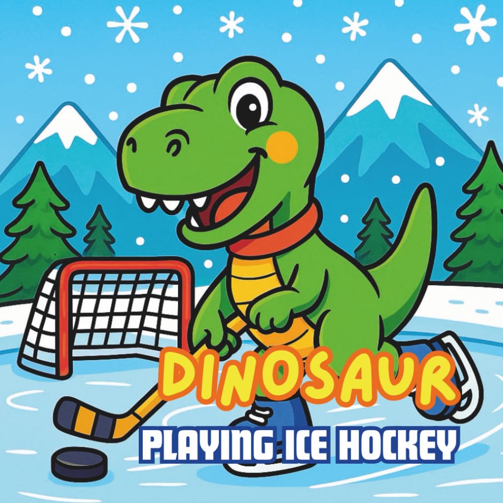 Dinosaur Playing Ice Hockey: Fun Ice Hockey Adventures with Cute Dinosaurs for Kids