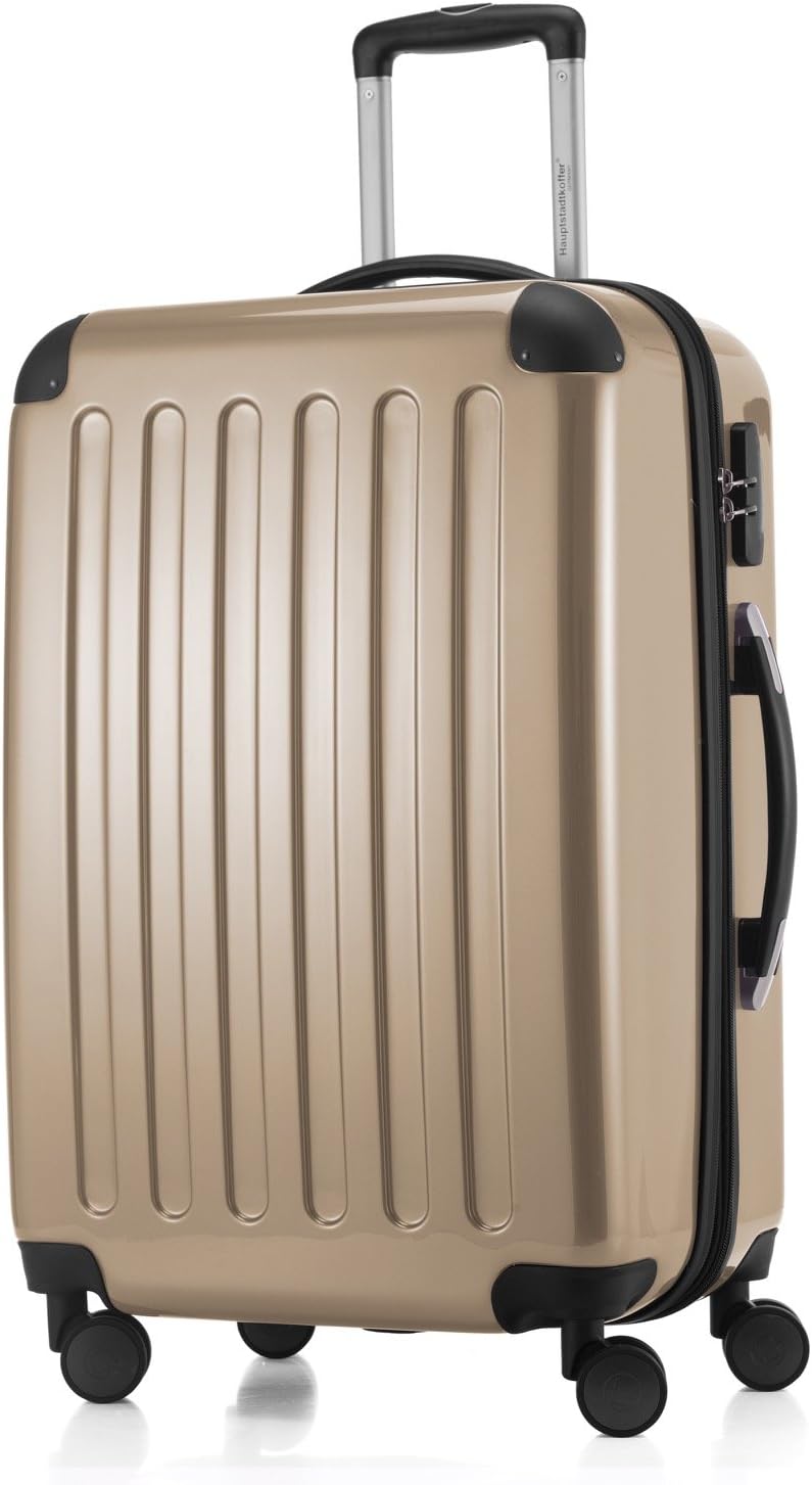 HAUPTSTADTKOFFER – ALEX – Valigia rigida, valigia espandibile, bagaglio con 4 doppie ruote, 65 cm, 74 litri, champagne, champagne, valigetta