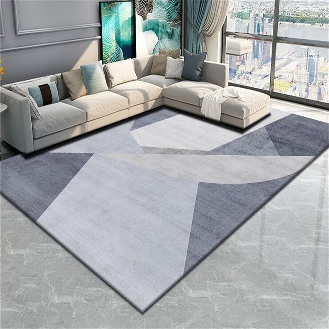 Tapis lavable bleu poils courts pour salon moderne et bureau XXL