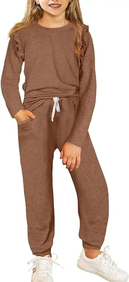 Yekaty Kids Girls Clothes Stylish Ruffled Tops and Pants with Pockets Clothing Sets 2 Piece Outfits