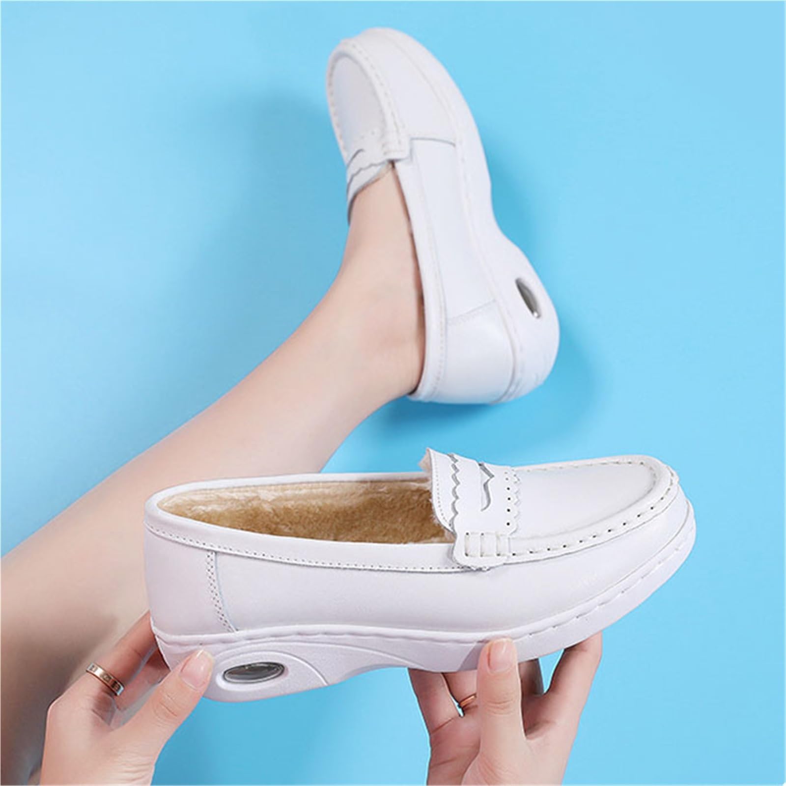 Sandalias Ortopédicas para Mujer, Zapatos De Enfermería Ligeros Transpirables Sin Cordones Y Antideslizantes para Mujer, Mocasines Blancos Restaurante Que No Cansan Los Pies