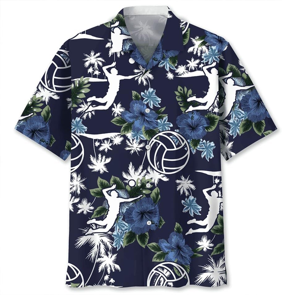 Volleyball Hawaiian Shirts for Men, Mens Volleyball Shirt Summer Short Sleeves Aloha Beach Clothing
