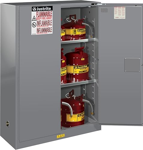 Miniatura 34 de Justrite Sure-Grip EX Gabinete de almacenamiento de líquidos inflamables, gabinete de fuego de acero reforzado de 60 galones para almacenamiento