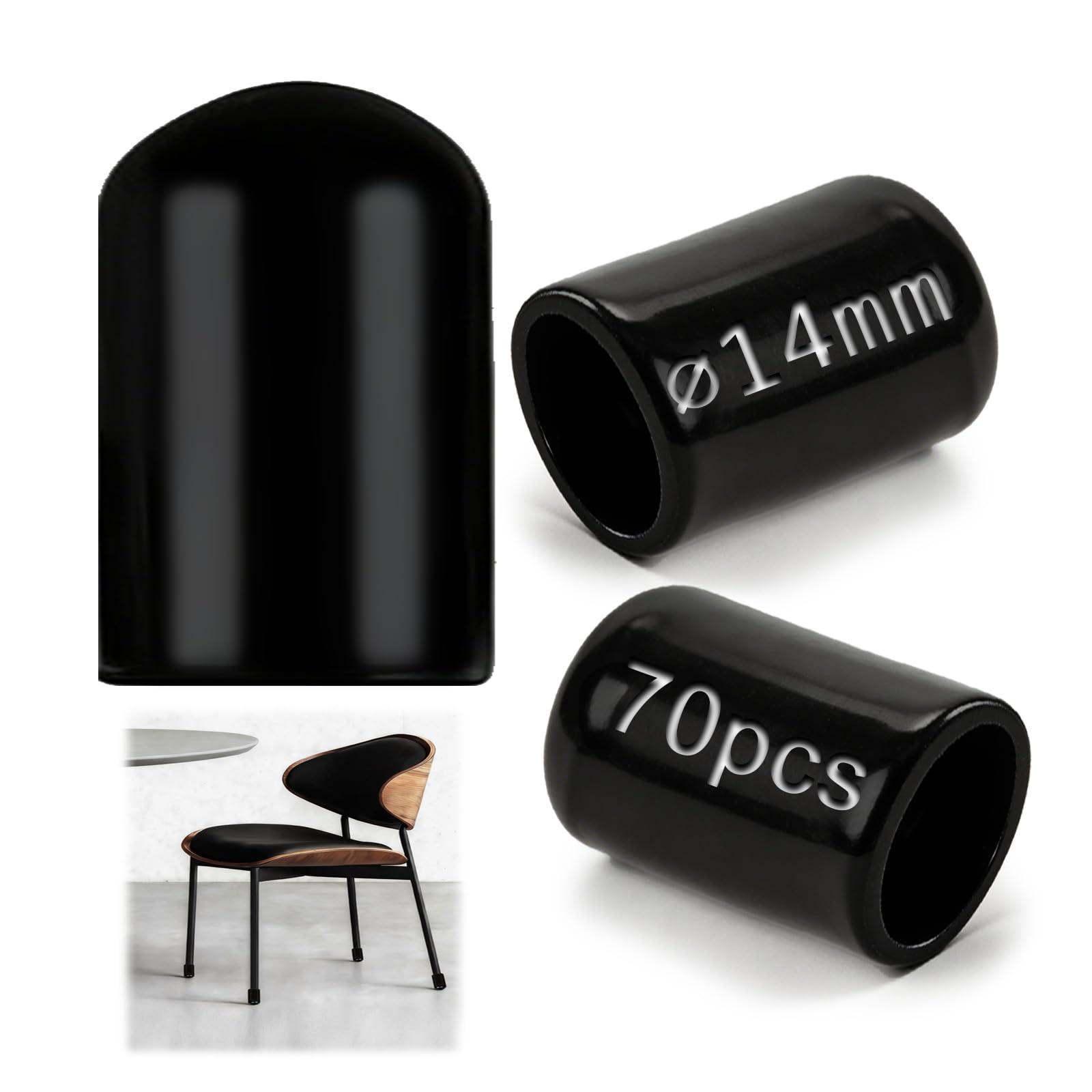PDKKFF 70 Stück Gummi Endkappen 14mm ID Gummikappen, Rund Gu