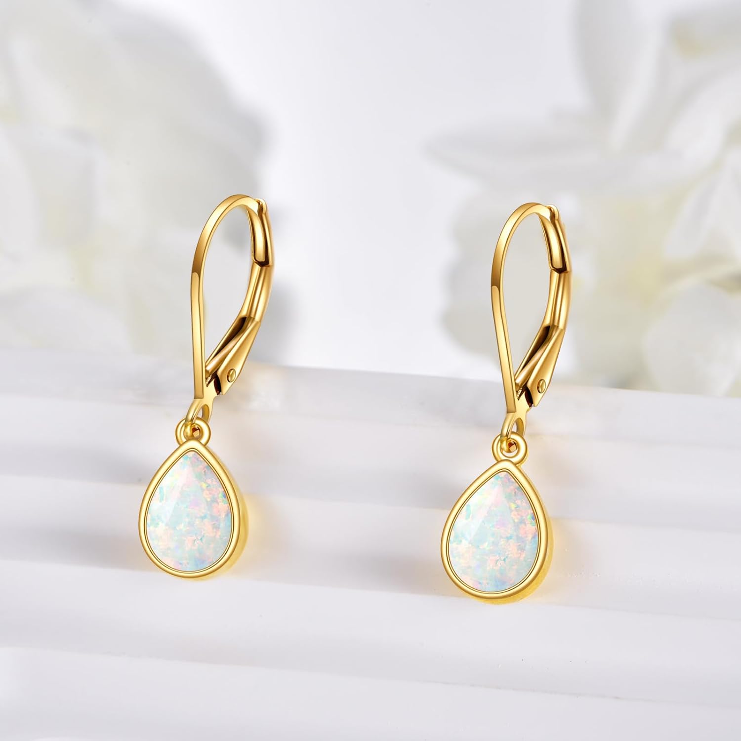 DOVRAN 14K Gold Birthstone Earrings for Women Real Gold Teardrop Leverback Earrings 14K Yellow Gold Jewelry Gifts - Image 4