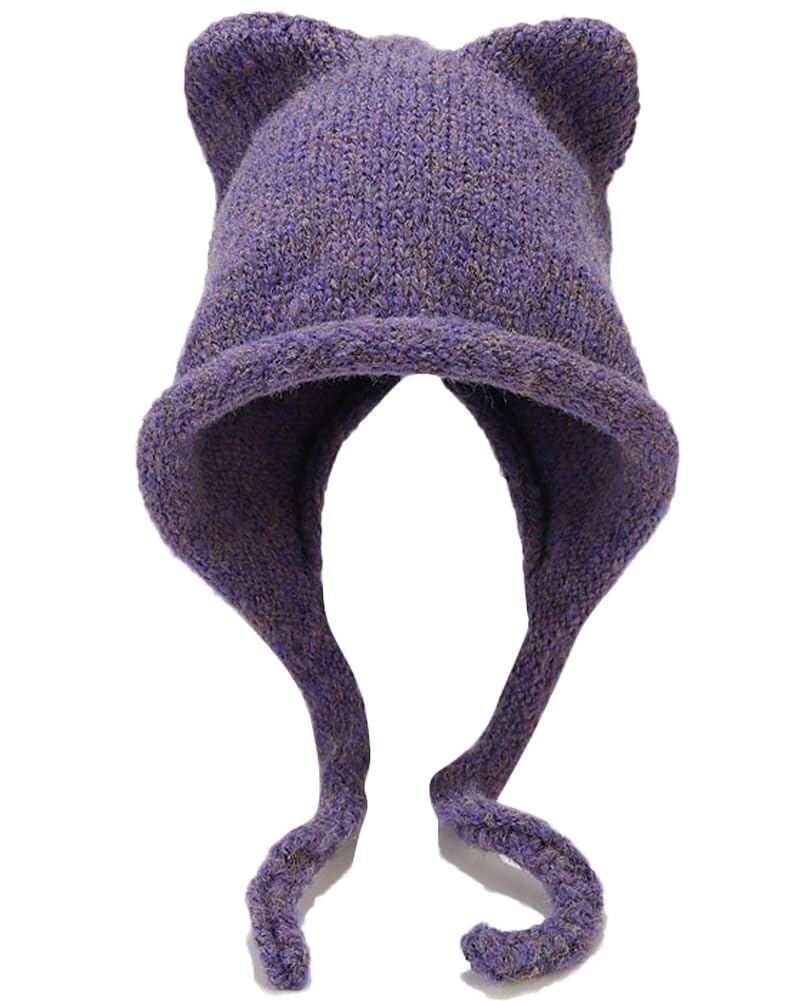 Bonnet oreilles de chat violet chaud pour stopper le vent d'hiver
