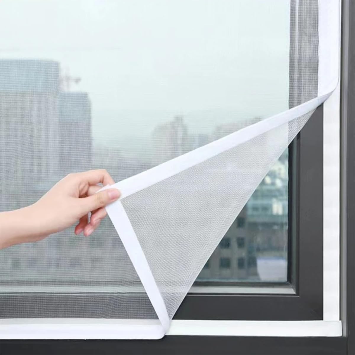 ECYC Ltd Self-Adhesive Window Screen Netting, DIY Fine Mesh Window Screen Replacement Kit with Hook and Loop Adhesive Edging Frame Window Screen Protector Mesh Window Mosquito Netting for House