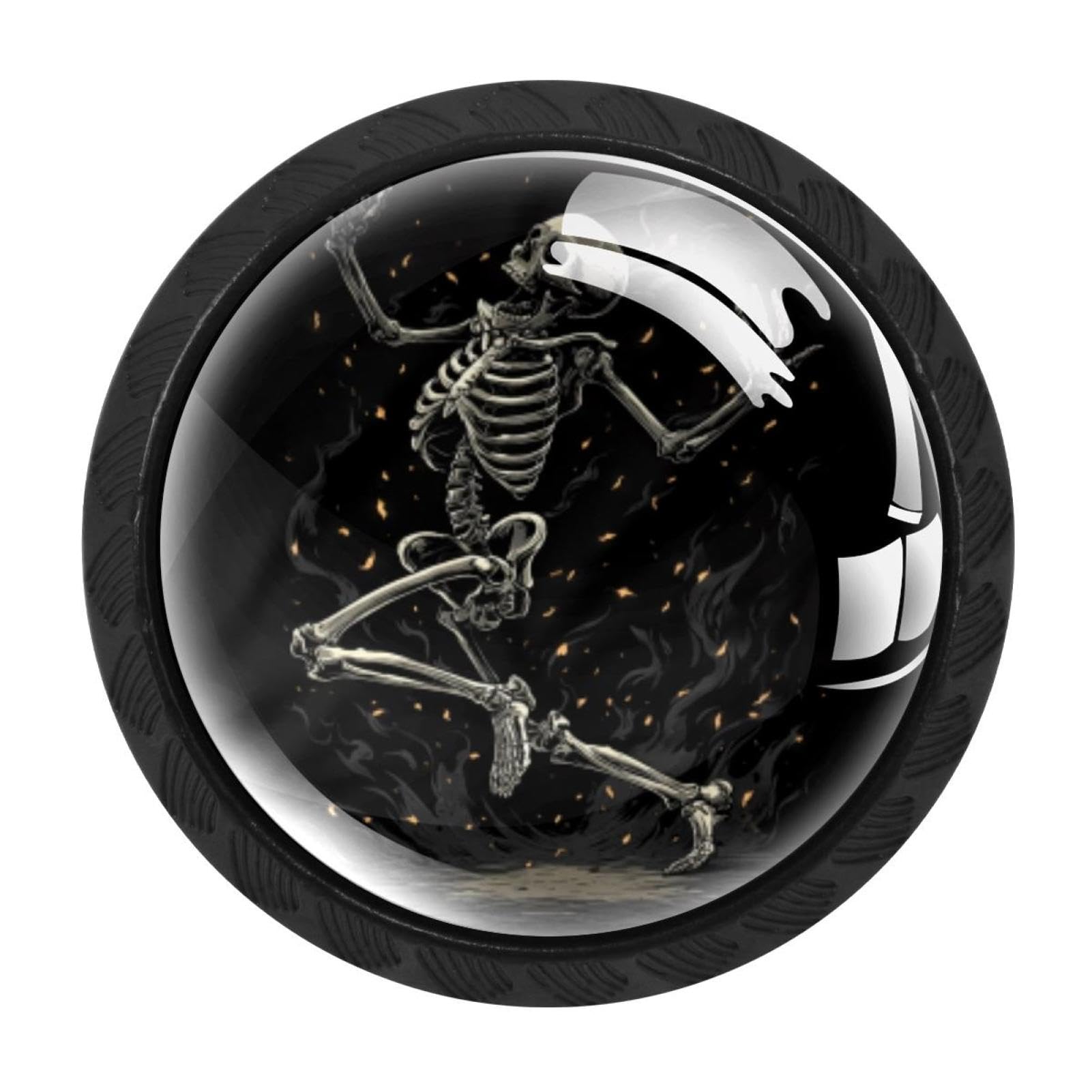 CHENZZZZ 4 pcs Dancing Skeleton Black Cabinet Knobs Crystal Drawer Pulls for Kitchen, Bathroom Cabinet, Dresser and Cupboard
