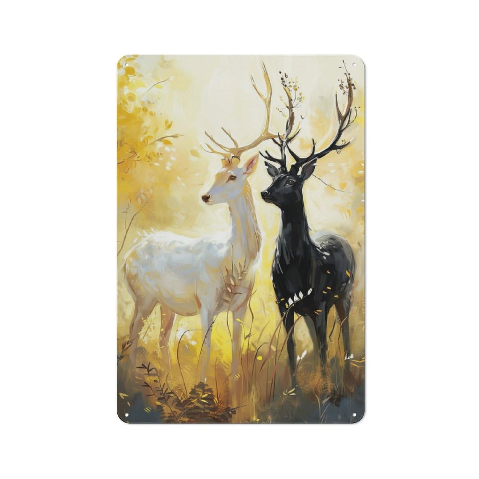 Junmoney Contrasting Deer Duo Tin Wall Plaque 30X20cm With For Hobby Room Or Studio, New Home Wall Decor For Creative Interior Collectors