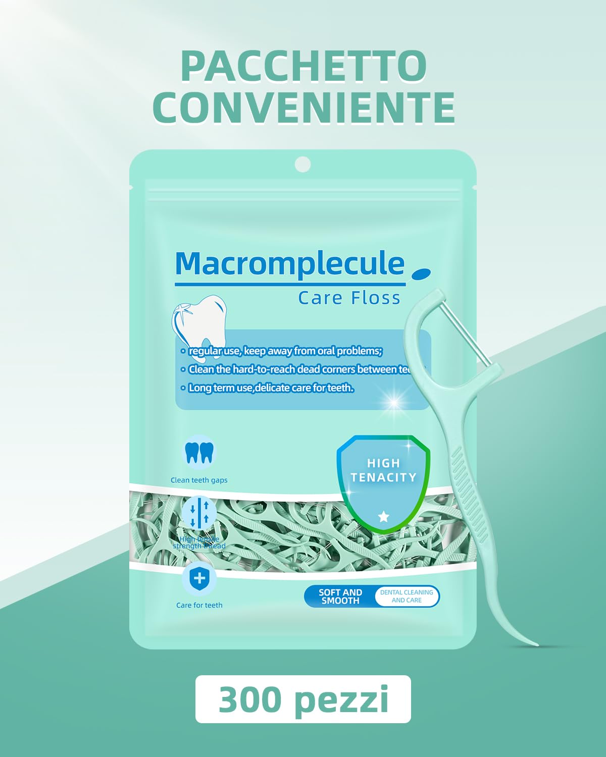 300 Filo Interdentale a Doppia Linea alla Menta per la Cura dei Denti - Archetti filo interdentale per Rimuovere la Placca e i Residui di Cibo