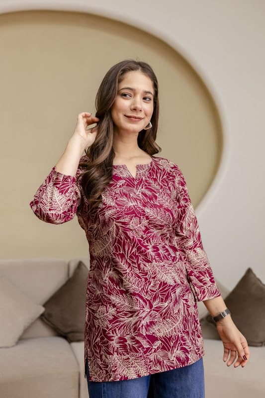 Image of New Rayon Floral Printed Regular Tunic Top for Women | Women Formal Top