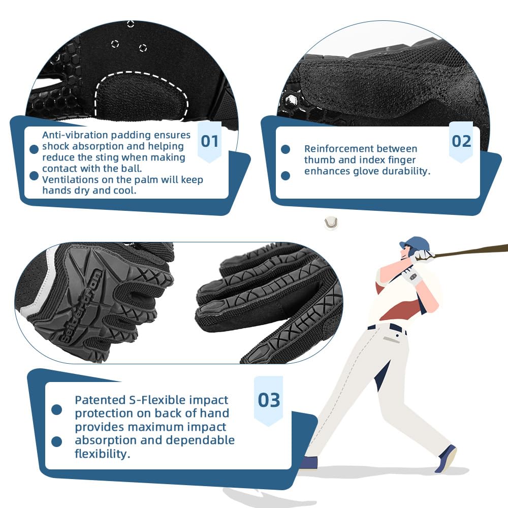 Seibertron S.P.B.G 2.0 Gants de Baseball/Softball Batting Super Grip Protecteur Finger Fit Adulte Junior