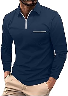Men's Polo Shirts Long Sleeve Zipper Golf Shirt Lightweight Solid Collared Tshirt Causal Pullover Tops Henley Tee