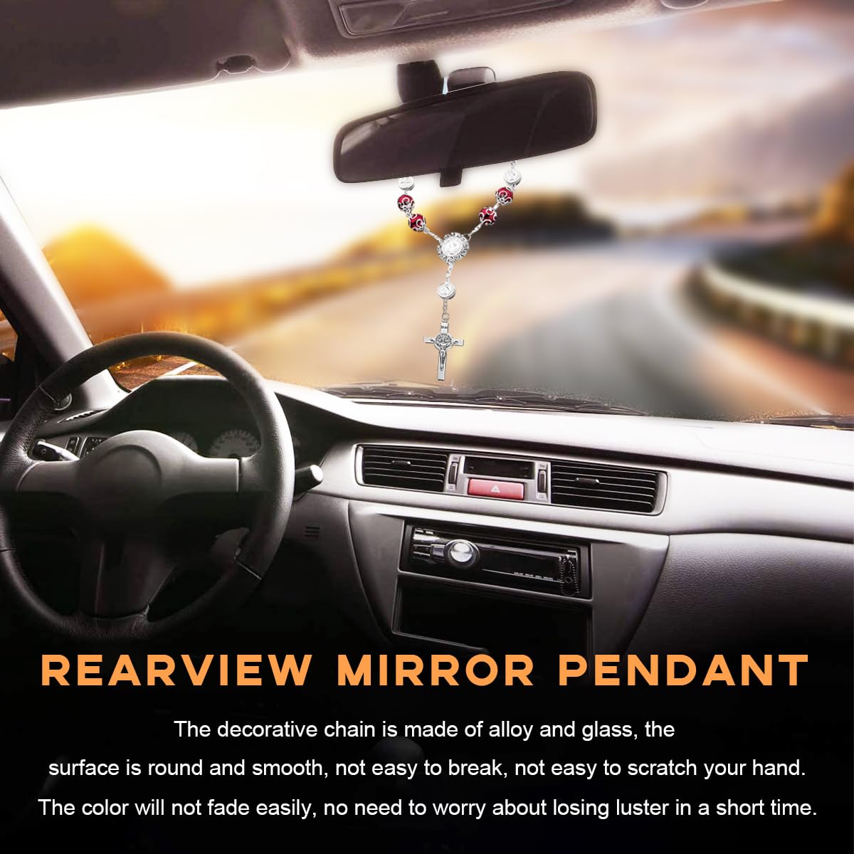 Sylvil 2PCS Car Rosary for Rearview Mirror, Personalized Blessing Auto  Rearview Mirror Catholic Pedant, Men Women Rosary Hanging Beads for Mirror  ...