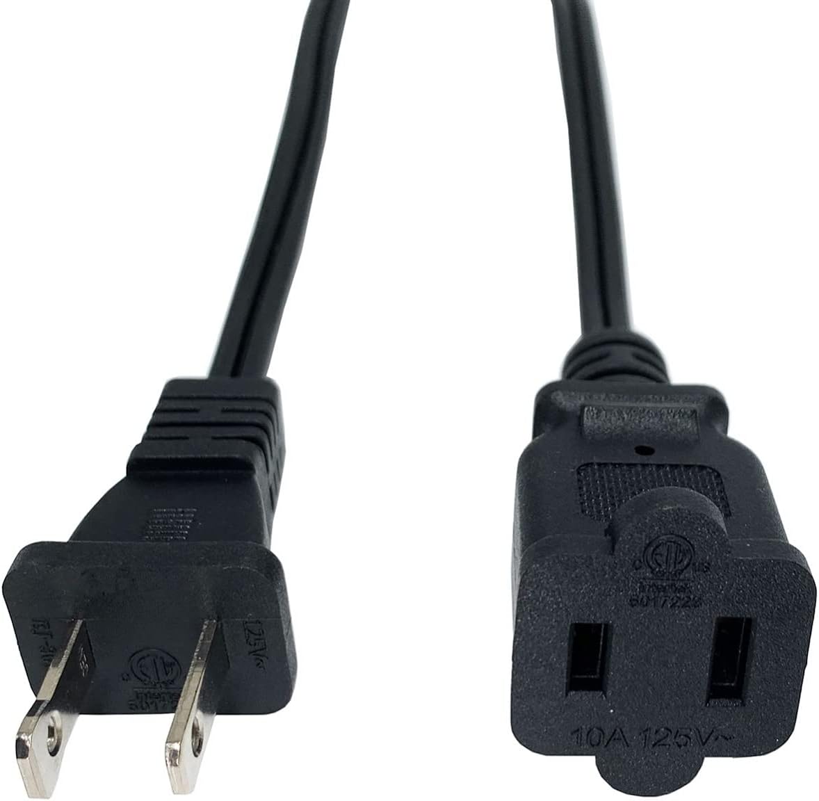 Black Extension Cord, 2 Prong Short Indoor Small Power