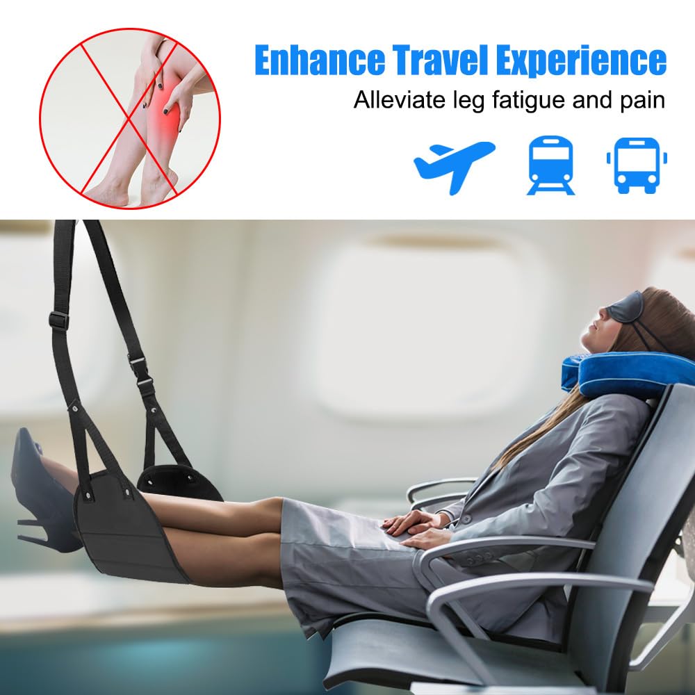 2 Poggiapiedi per aereo, amache da viaggio regolabili, strumento da viaggio portatile per lunghi viaggi per alleviare i dolori di pressione alle gambe