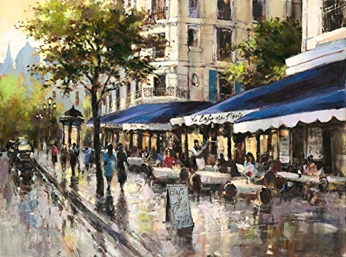 Affiche sur toile encadrée Champs-Élysées bleu par Brent Heighton pour salon élégant 80x107 cm