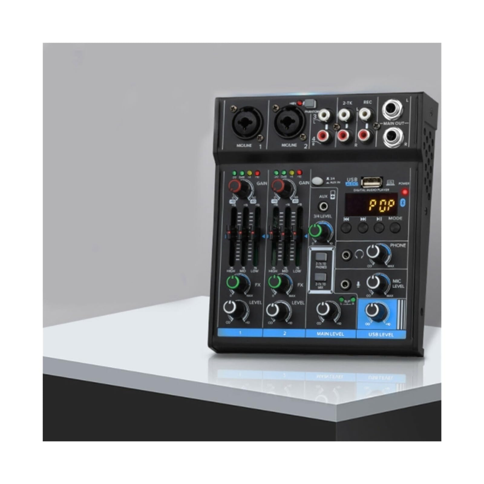 Mezclador de audio, Mini mezclador de estudio con interfaz USB 4 canales, tablero digital profesional for mezclas portátiles, compatible funciones