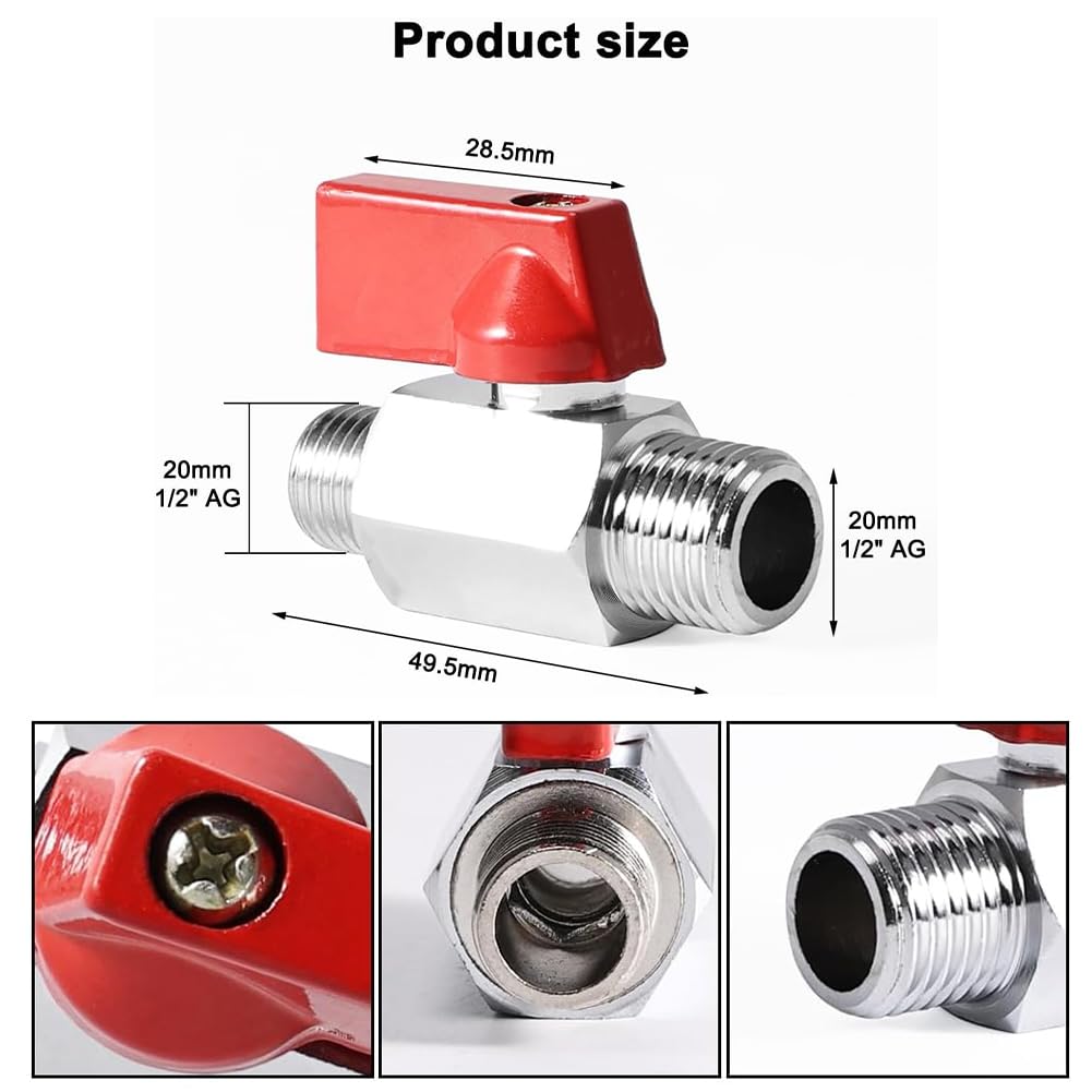 Mini Vanne À Bille 1/2 Pouce, 2 Pièces Vanne À Sphère Mâle 1/2", Robinet À Tournant Sphérique Inox, Mini Vannes Arret, Pour L'eau, L'huile, Le Gaz, Raccord De Plomberie