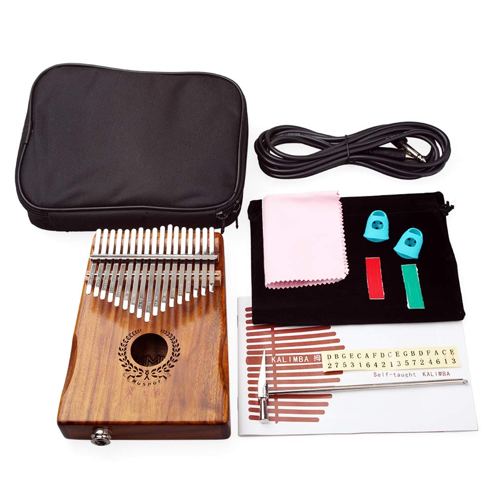 Alnicov Acacia EQ Kalimba mit 17 Tasten, elektrischer Finger-Daumen-Klavier Eingebauter Tonabnehmer mit 6,35-mm-Audio-Schnittstelle für professionelle Musikinstrumente für Anfänger