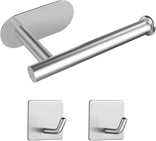 Gewtur Portarrollos de papel higiénico, autoadhesivo, con 2 ganchos para toallas, sin taladrar, soporte de pared para baño, cocina, inodoro,