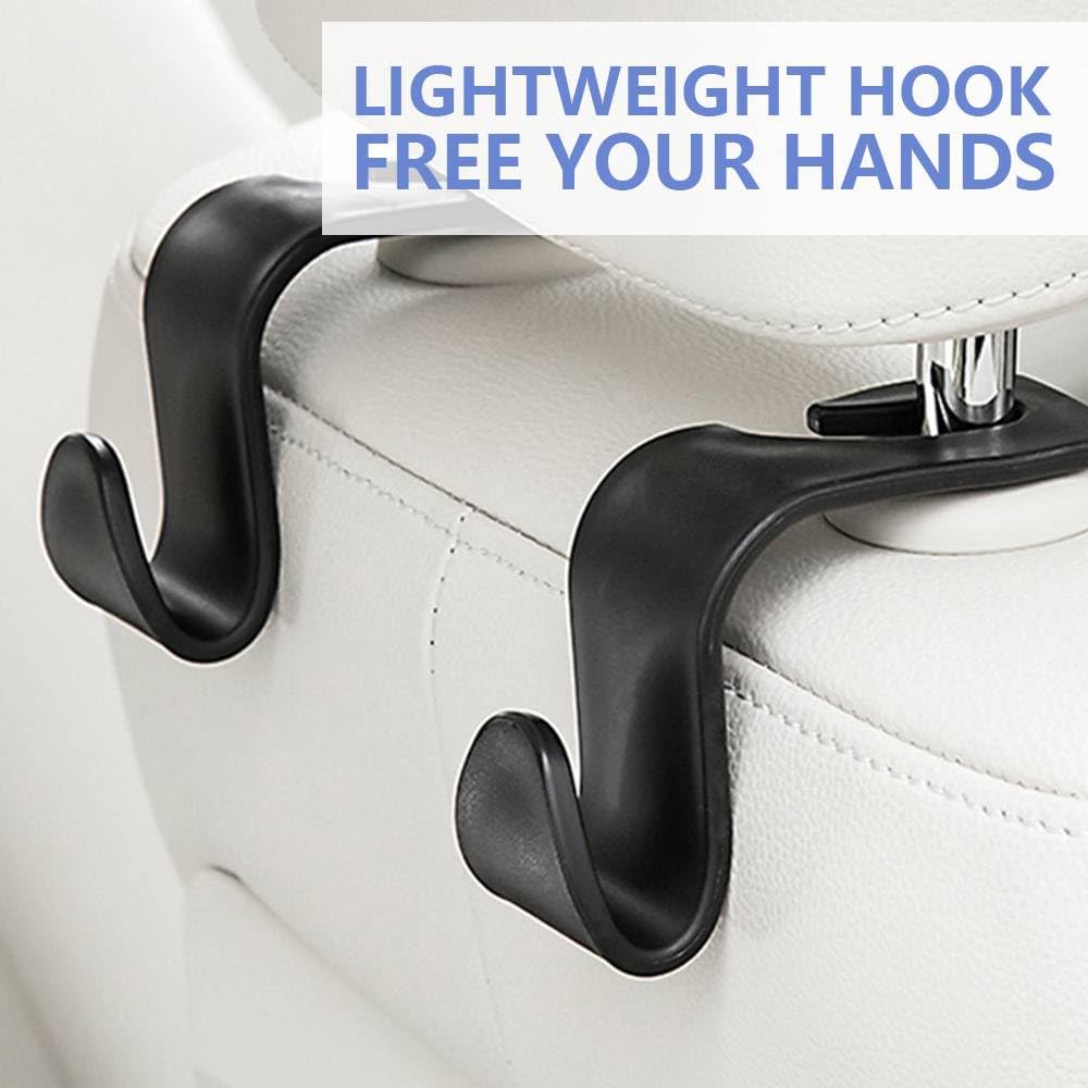 4 Pack Auto Hooks, Car Seat Organiser Hooks, Universal Car Handbag Hooks Strong Back Seat Headrest Hanger for Cloth, Grocery Bags, Backpacks (Black) — view 2