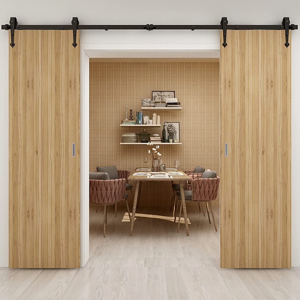 Kit de herrajes para puerta corrediza de madera de granero negro de 6 pies para puerta doble en forma de corazón