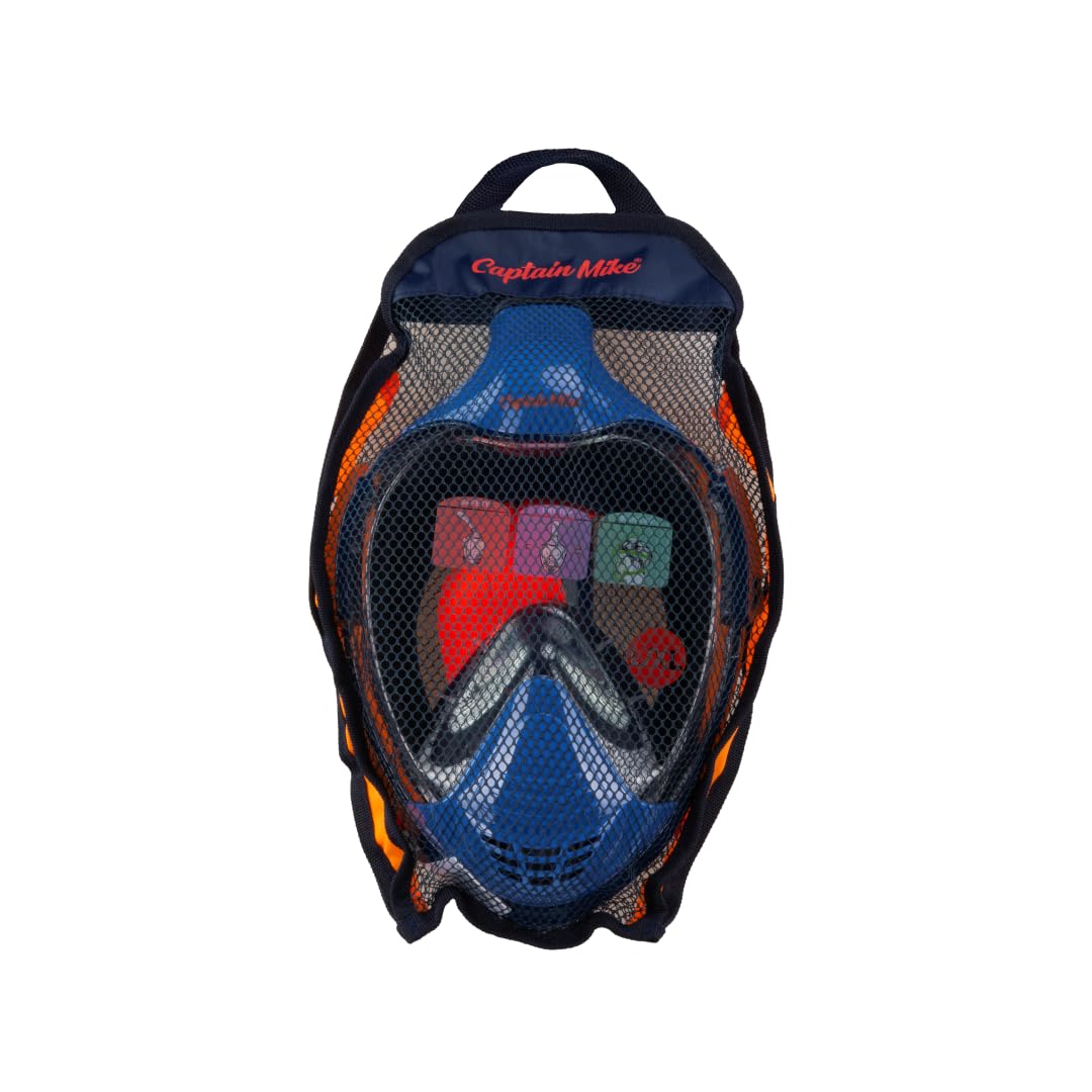 Captain Mike Maschera da snorkeling integrale con Dry Top – 180° Panorama – Valvola CO₂ & Anti Fog – Sistema respiratorio per naso e bocca – Supporto fotocamera – Per adulti e ragazzi