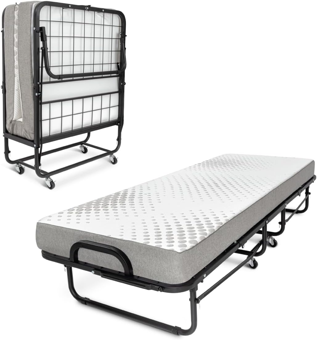 JAYBE Value Folding Bed with Rebound eFibre Mattress, Fabric, Black