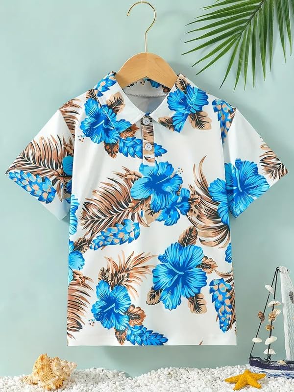 Image of Kids Easter Pattern Multi-Colored Printed Short Sleeve Button-Up Polo Shirt for Boy