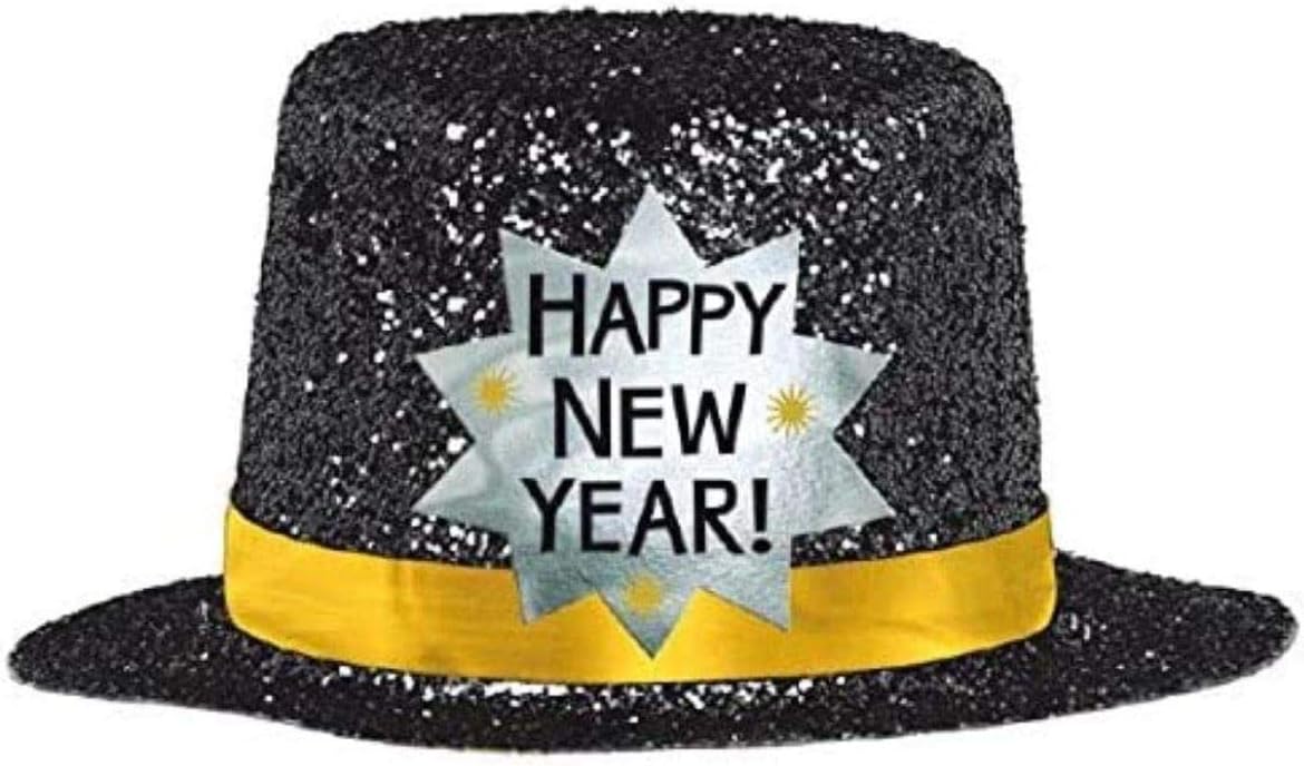 Amscan Rocking New Year's Party Mini Glitter Top Hats Accessory, Black, 5.1cm