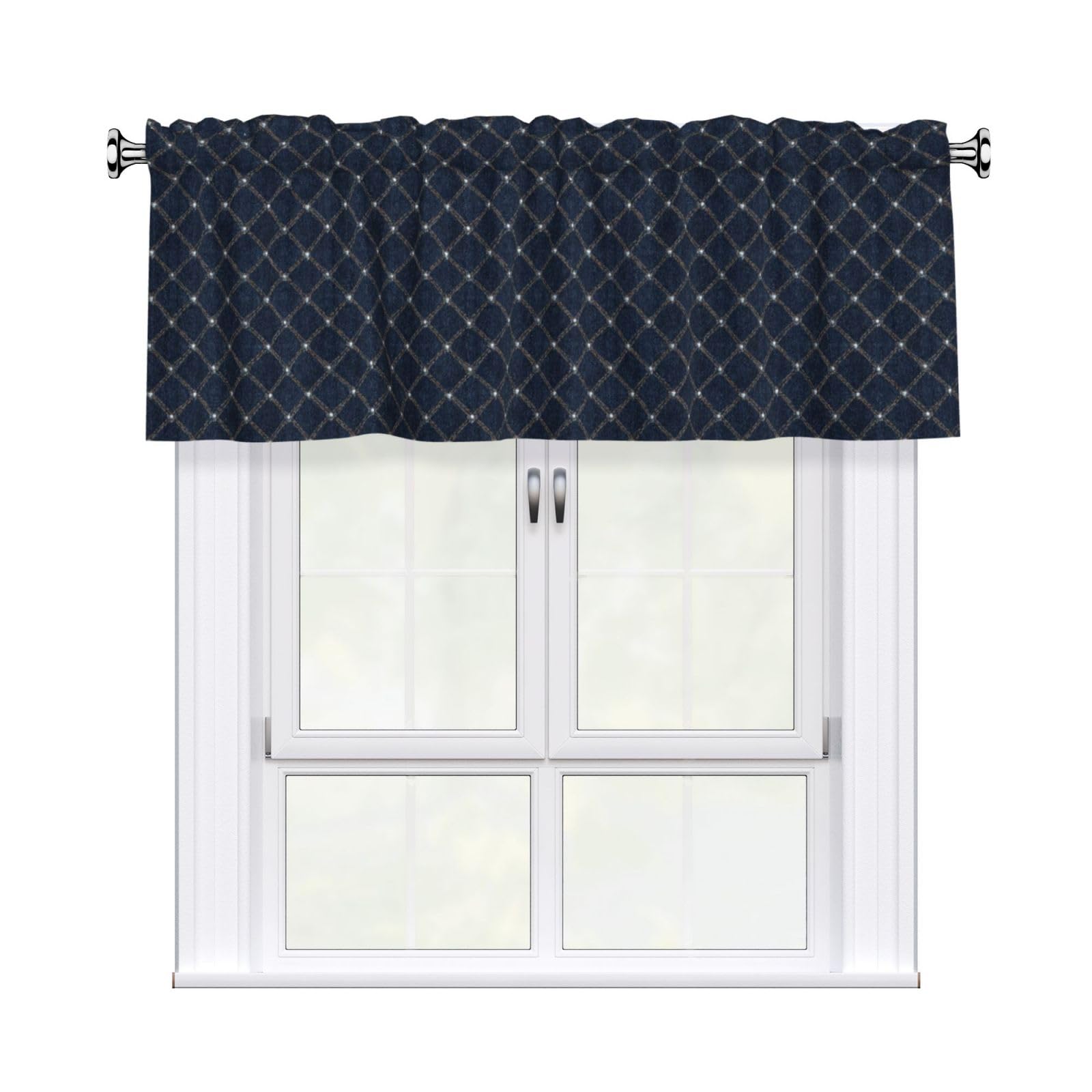 Woshuwo Jeans Fabric Pattern Valances For Windows Rod Pocket Window Treatment Short Curtains For Kitchen Living Room Bedroom Decor 54x18in