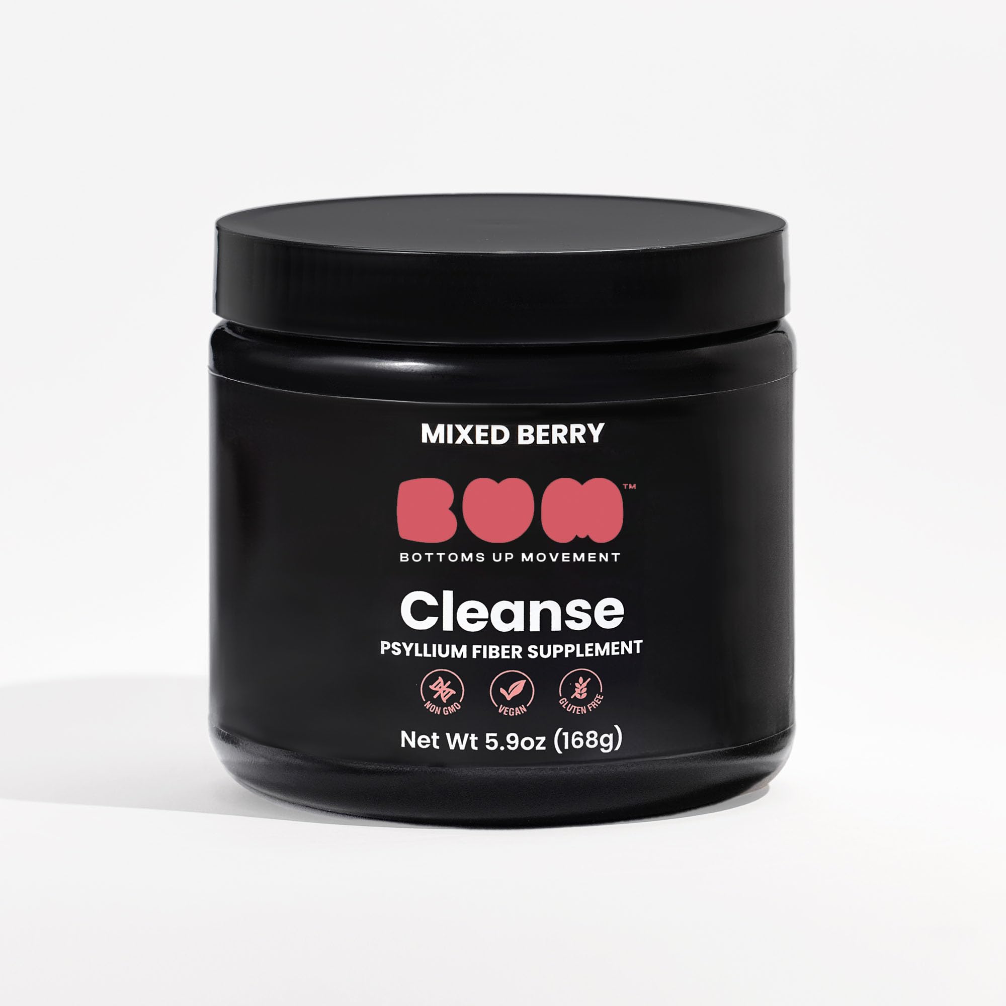 (Bum) Psyllium Husk Fiber Powder, Mixed Berry Flavored Drink with Stevia, Colon Cleanse for Bloating Relief & Digestive Health, Daily Soluble Fiber Supplement, Sugar & Gluten Free, Vegan, 30 Servings