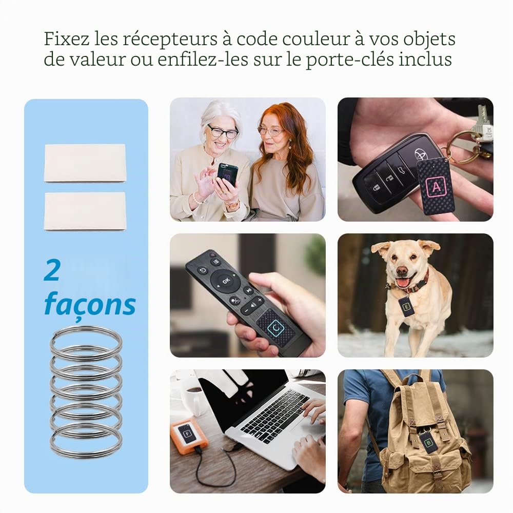 Localisateur de clés avec transmetteur extra, localisateur d'articles CHLOVOE avec bips forts de 85 dB, suivi d'articles sans fil, clés, portefeuille, téléphone, lunettes, bagages, traqueur d'animaux