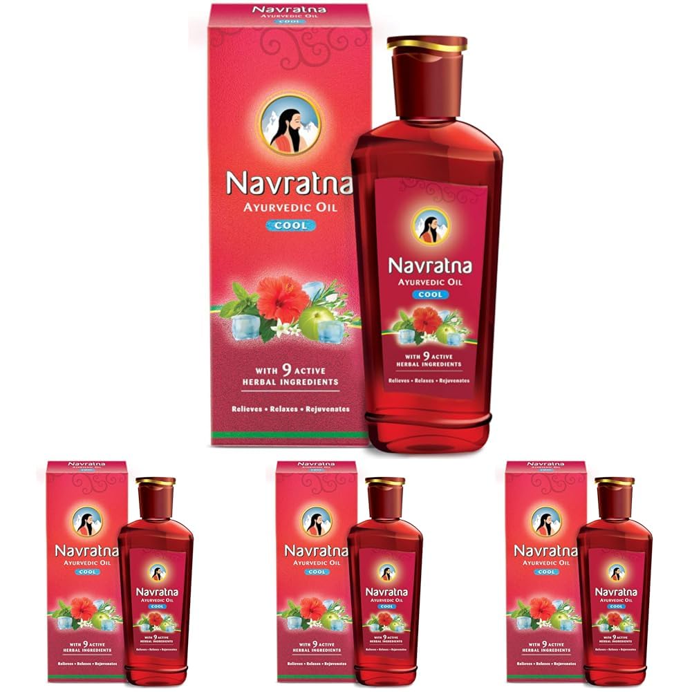 Navratna Ayurvedic Cool Oil | Combination of 9 Ayurvedic Herbs | Relieves Headache, Body ache, Tiredness, Sleeplessness & Tension| Improves Scalp Health | Relaxing & Rejuvenating cooling effect, 300ml