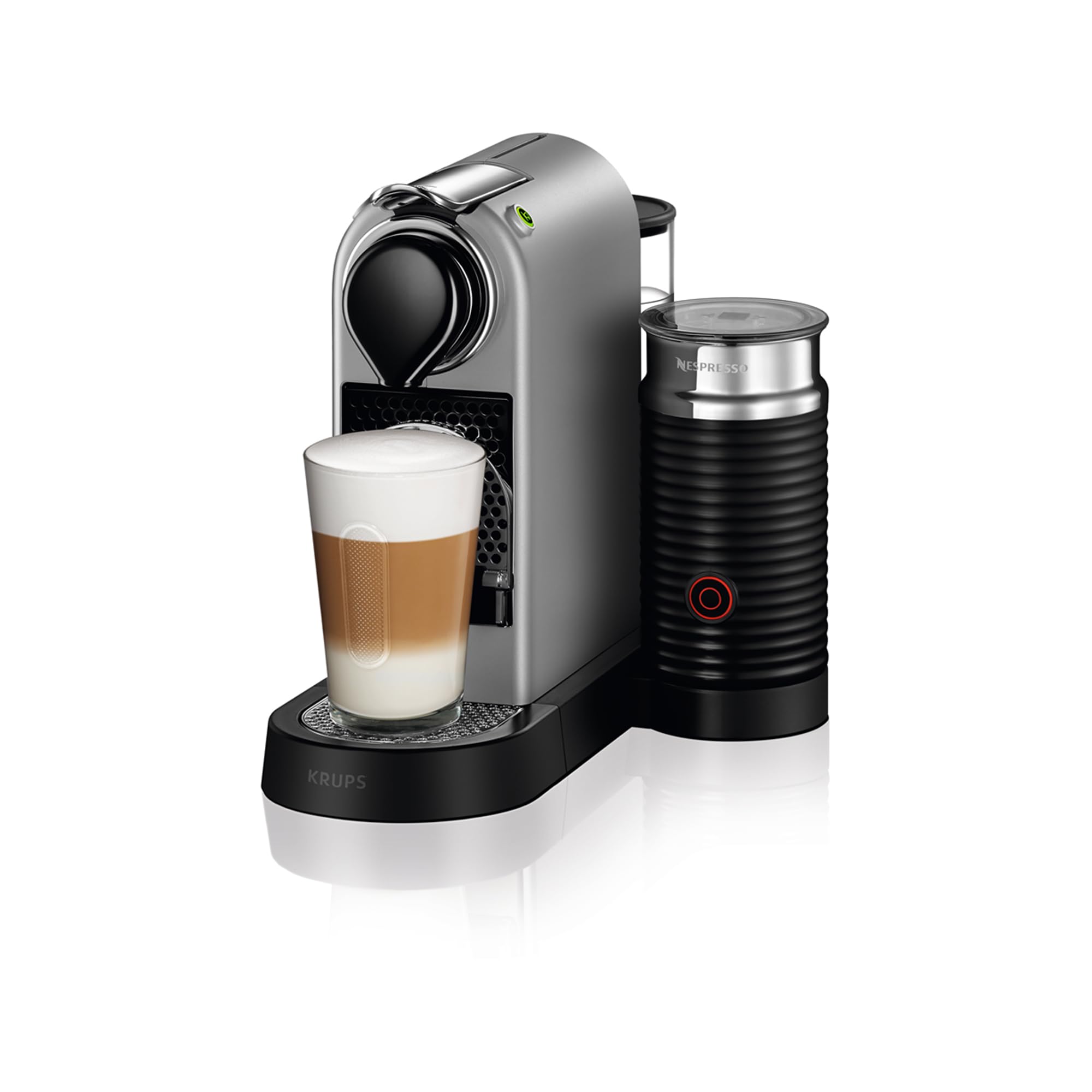 Krups Nespresso Citiz & Milk XN761B - Cafetera de cápsulas monodosis, con 19 bares de presión, thermoblock, capacidad 1L, función automática, con Aeroccino, color Plata, incluye pack de bienvenida
