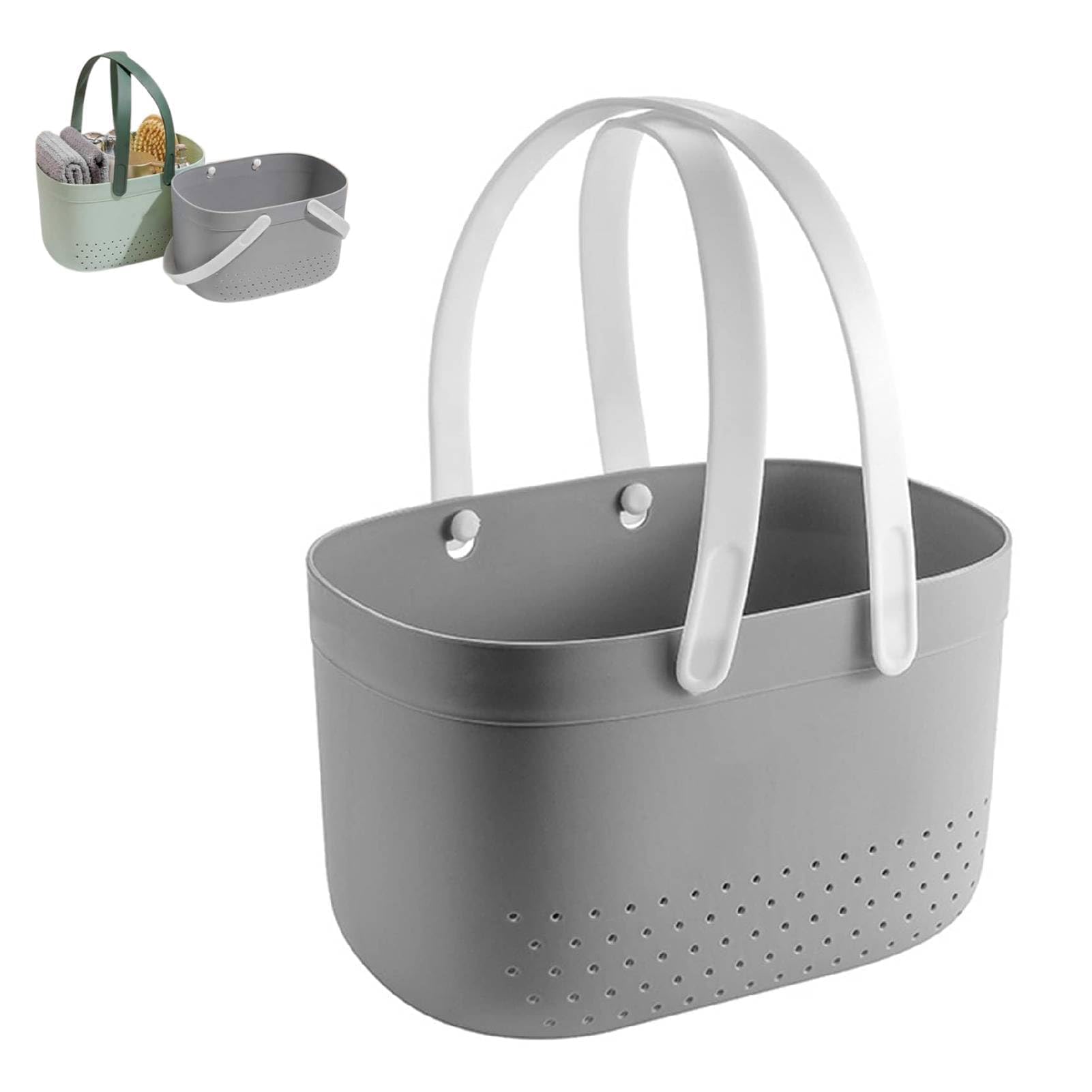 Cesta para carrito de ducha, organizador con asa, carrito de ducha portátil, Cesta de Ducha de Plástico con Asa Plegable, cesta de almacenamiento de plástico reutilizable con orificios de (Grey)