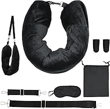 SPOKKI Coussin de Voyage Avion Remplissable de Vêtements Coussin Tour de Cou Voyage Oreiller Avion Multifonctionnel avec Masque pour Les Yeux + Bouchons d'oreille + Sac Transport pour Train Voiture