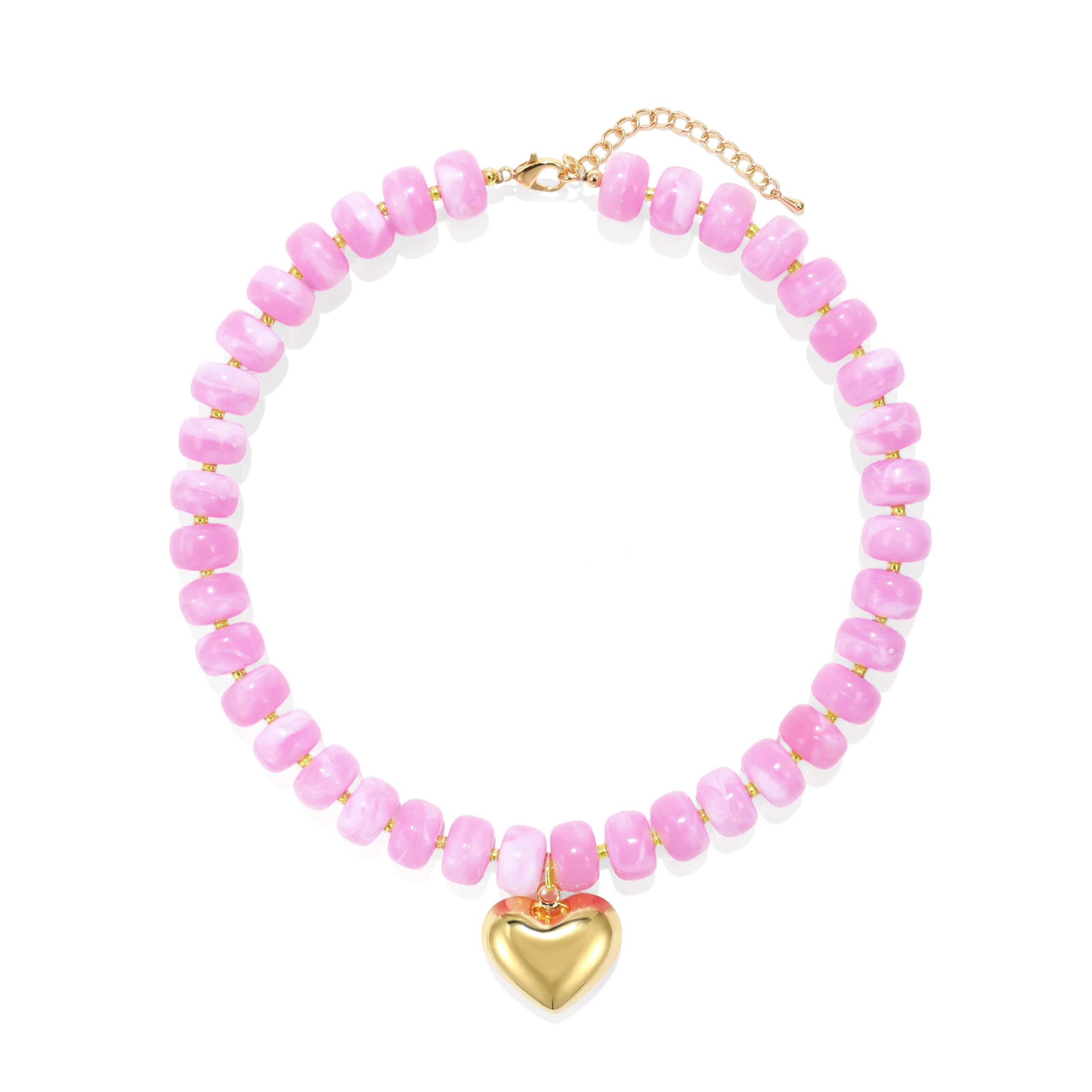 Chunky Heart Necklace for Women, Colorful Acrylic Beaded Statement Puff Heart Necklace, Cute Boho Y2K Choker Necklace for Gift Jewelry