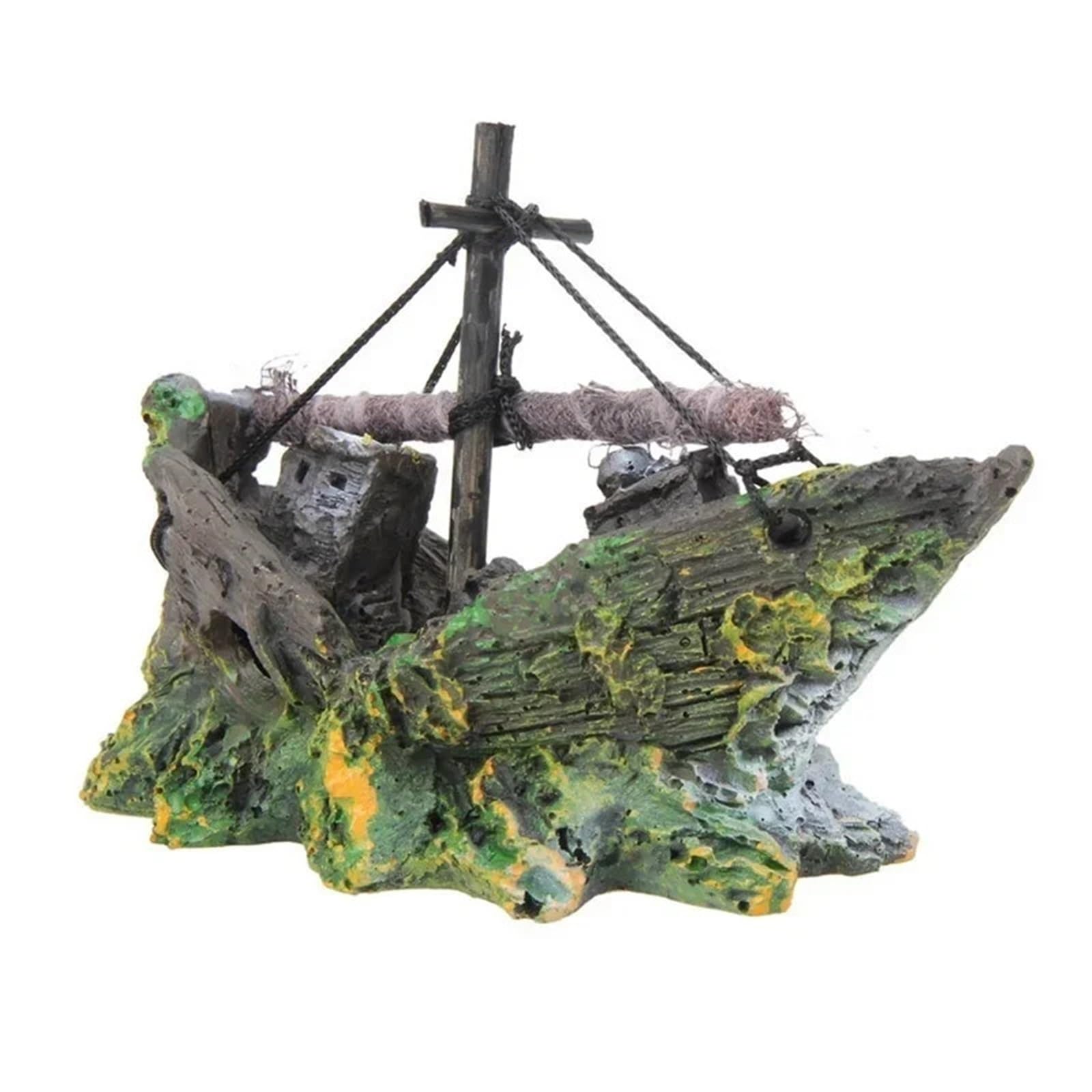 QuxetlRyz Aquarium Tunnel Decoration Aquarium Fish Tank Decoration Landscape Pirate Ship Shipwreck Retro Resin Design Accessories Home