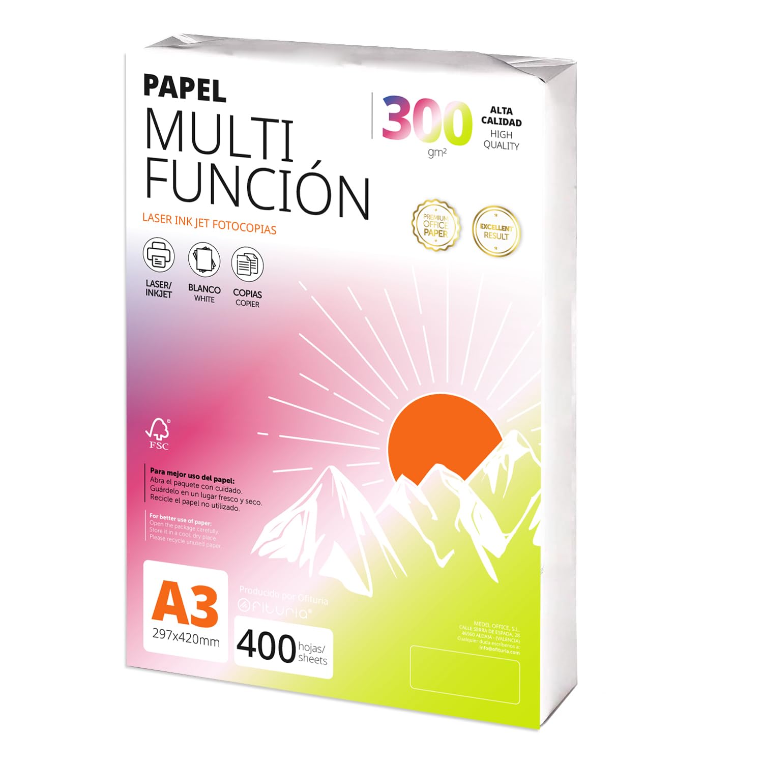 Folios A3 300gr 400 hojas, Papel Multiusos para Impresora, Folios para Proyectos, Ilustración, Lettering, Proyectos Creativos Profesionales, Papel A3 Oficina, Material Escolar - Ofituria (300gr, 400h)