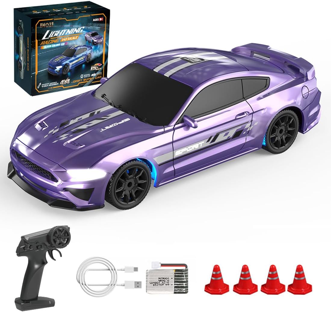 1:43 Scale RC Drift Car with LED Lights - High Speed 15KM/H 2.4GHz Remote Control Full-Proportional 4WD Mini Drift Racing Sport Car for Adults & Hobbyists - RTR/Gyro Version