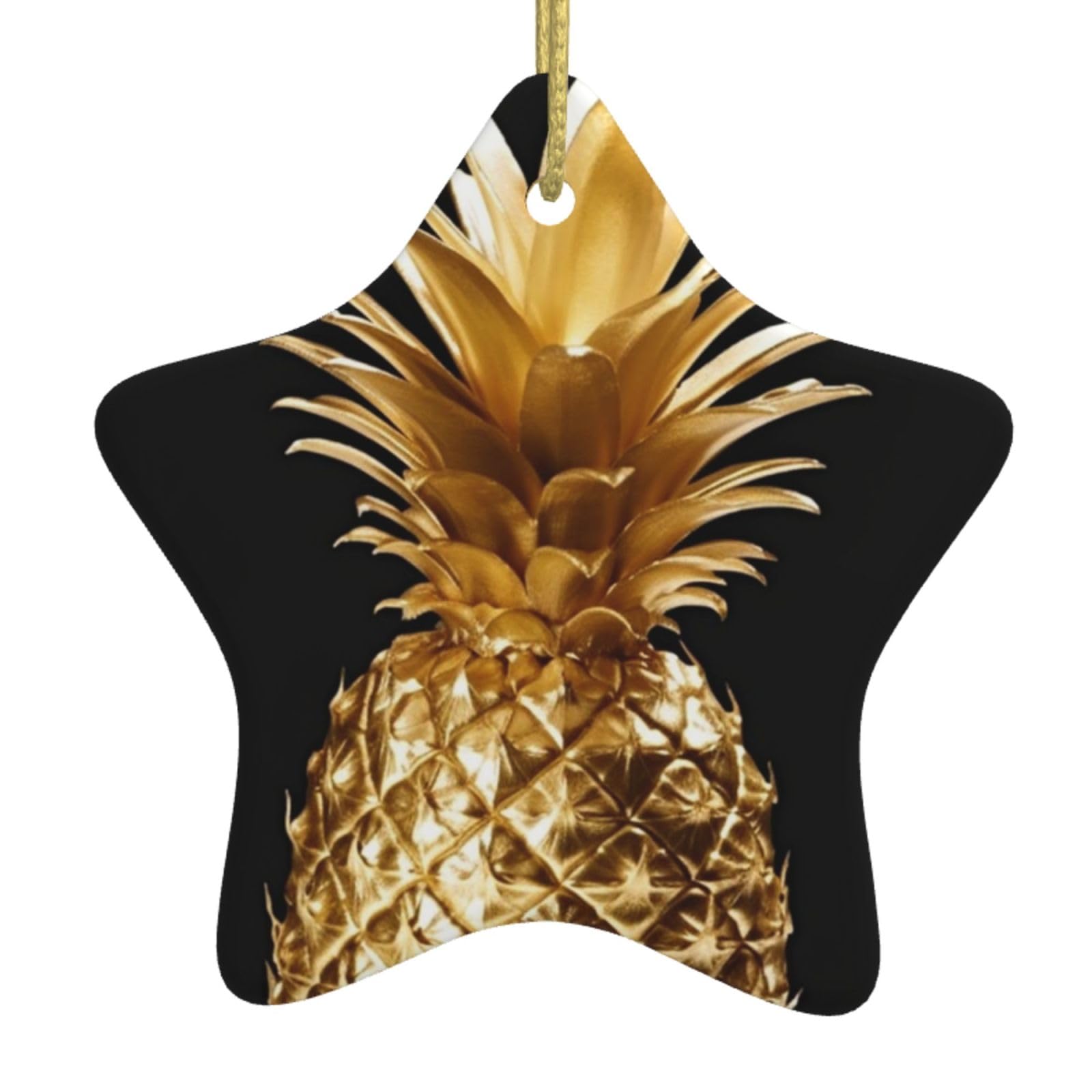 Ceramic Christmas Tree Hanging Ornaments with Gold Ropes Christmas Tree Decorations Star Ceramic Gold Pineapple Pendant Keepsake Decorations for Holiday Xmas Gift Ideas