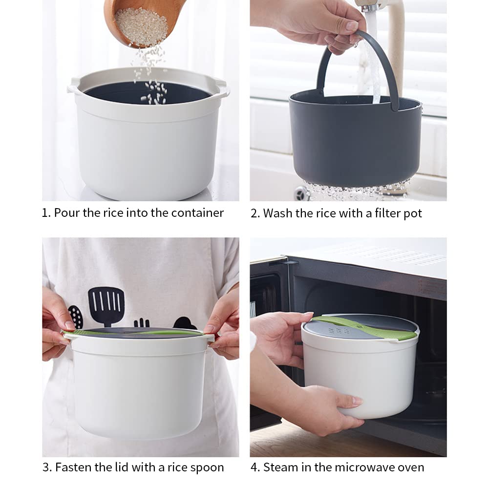 Cuocere per riso a microonde, 2 l, per forno a microonde, riso, PP di qualità alimentare, Microwave Rice Cooker, setaccio e pentola a vapore (verde)