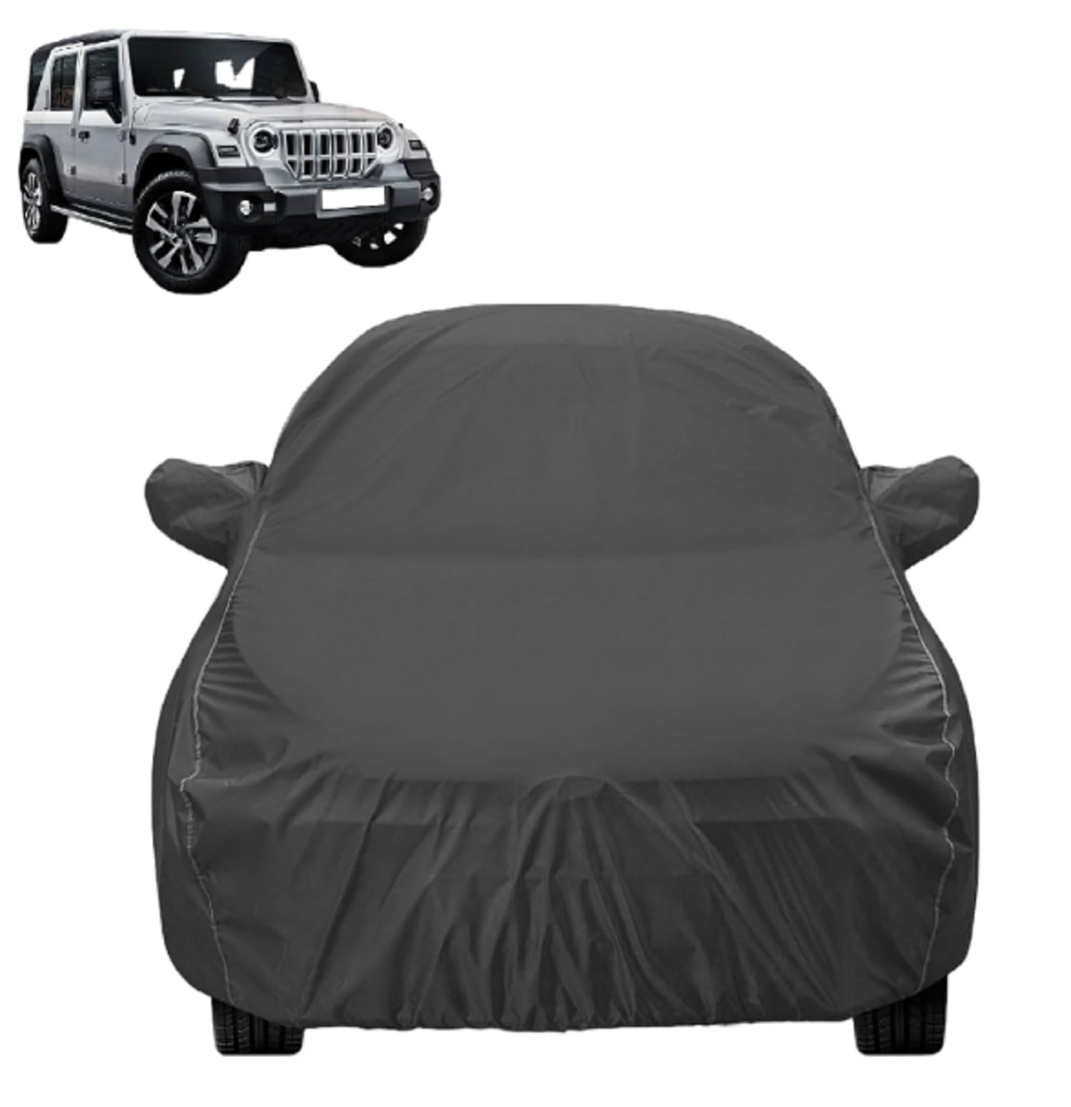 Auto Hub Car Cover Compatible with Mahindra Thar Roxx (5 Doors) with Mirror Pocket, Dustproof, Heat Resistant, Triple Stitched, Thar Roxx Car Cover- Grey-image-30