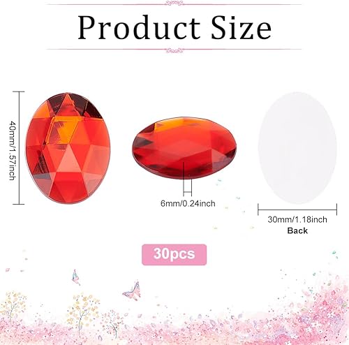 Miniatura 2 de FINGERINSPIRE 30 piezas de diamantes de imitación acrílicos ovalados extragrandes, de 1.57 x 1.18 pulgadas, diamantes de imitación acrílicos,