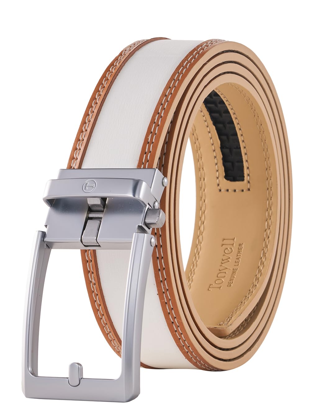 Tonywell Men's Leather Ratchet Belt, 1 3/8" Adjustable Dress Belt, Trim to Fit